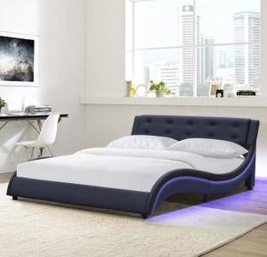 China Queen Size Faux Leather Upholstered Bed Black / White / Brown Color With LED Light wholesale