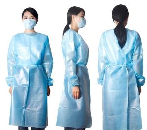 China Blue Gown Disposable Non Woven PP PE Hooded Disposable Protective Gown wholesale