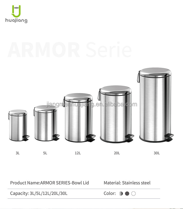 3L/5L/12L/20L/30L Sustainable Pedal Stainless Steel Foot Pedal Bin for Kitchen Household Bowl lid Trash Can Soft Close