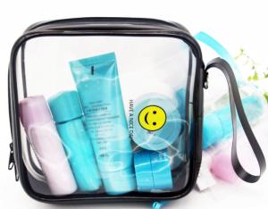 China Plastic Sewing Zipper Makeup Bag , Smile Printing Clear Cosmetic Makeup Bag wholesale