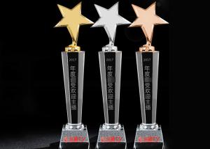 China Handmade Crystal Trophies And Awards With Gold / Silver / Bronze Metal Star wholesale