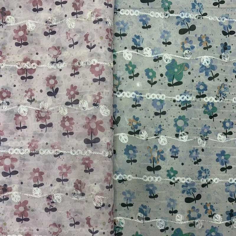 Chiffon Bottom Polyester Flower Printed Fabric For Lace Embroidery