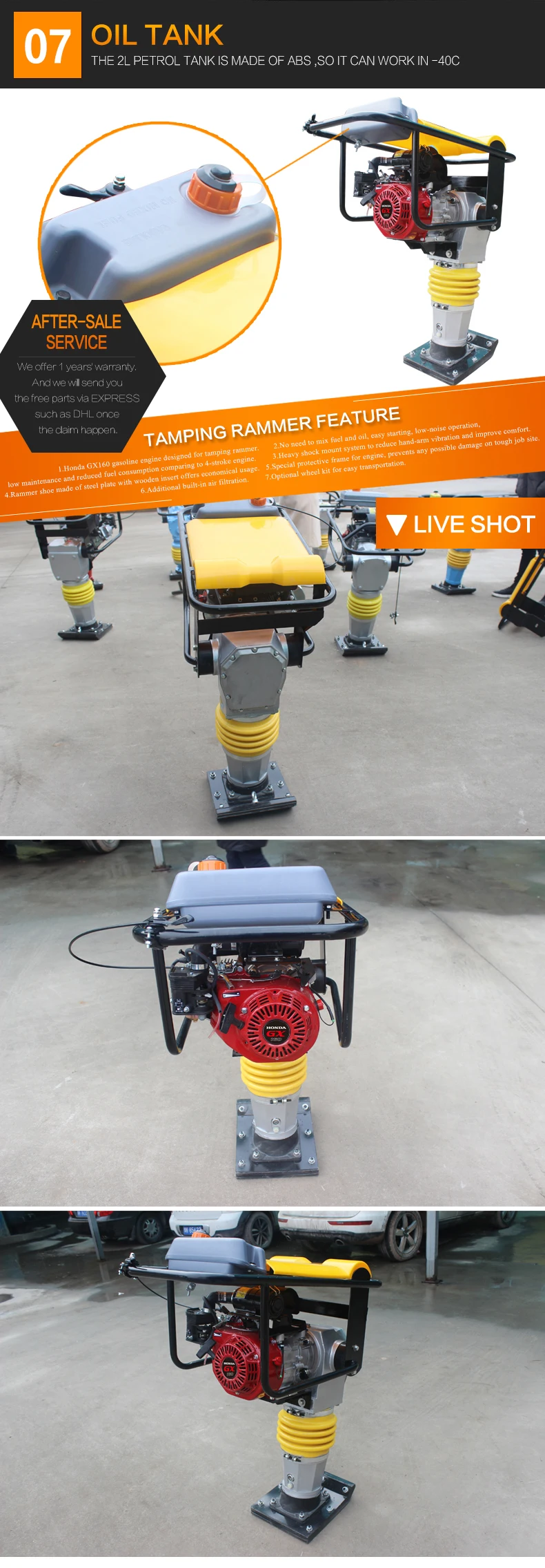 Manual Tamping Rammer Earth Rammer with 80 kg Compaction Force and Honda GX160 Engine