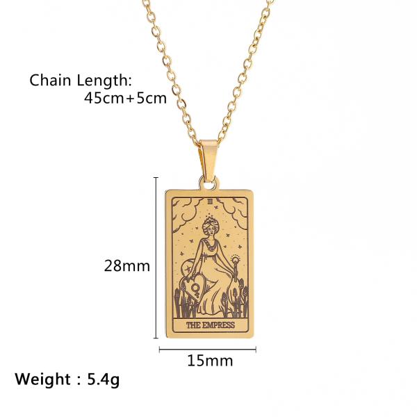 Gold Plated Vintage Square Stainless Steel Tarot Cards the Sun Pendant Necklace