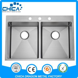 China hotel restaurant kitchenware european style double bowl kitchen sink with drainer wholesale