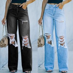 China custom jeans pant straight fit Pants for Women wholesale