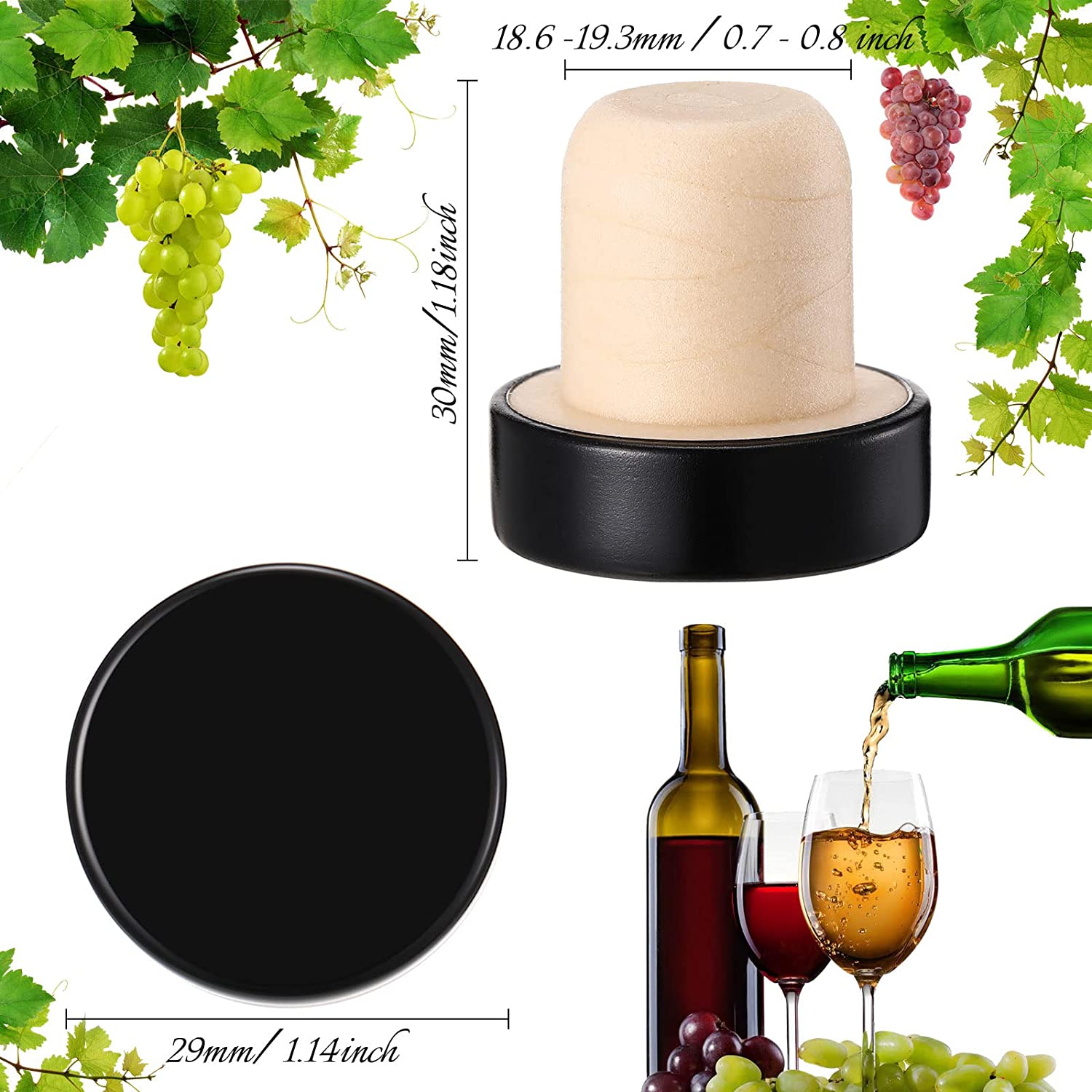 Custom Glass Bottle T Shaped Cork Bottle Stopper For Wine And Beer DIY Process Black