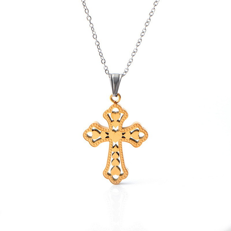 Retro Peach Heart Cross Pendant、 Cross Accessories New Stainless Steel Necklace Women's Fashion Titanium Steel Necklace
