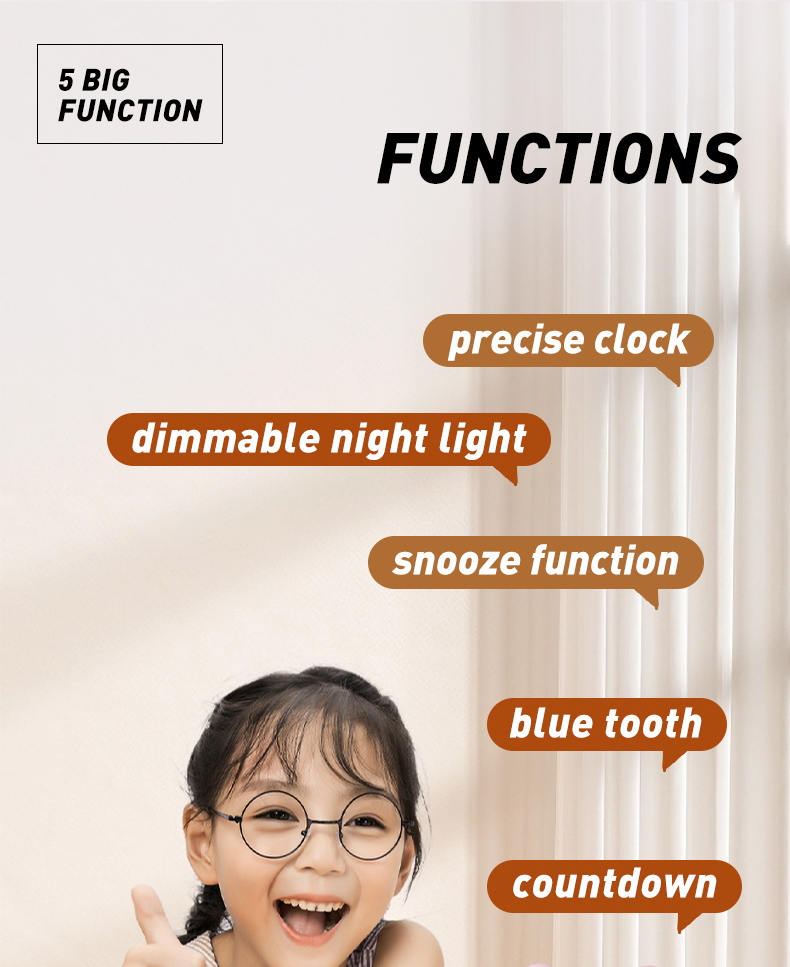 Adjustable Brightness Night Light Voice-Activated Alarm Clock for Kids' Sleep Train