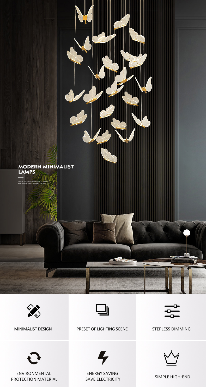 Pendant Chandelier For Ladder Revolving Staircase Butterfly Lighting（WH-NC-83)