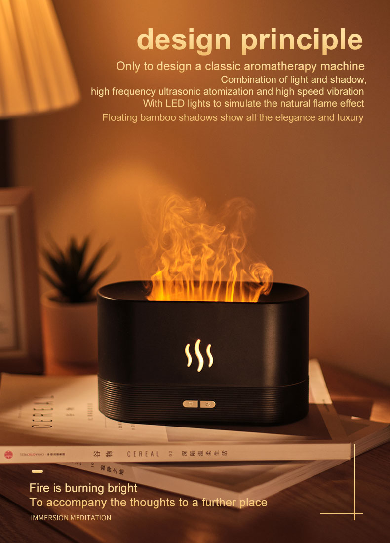 HOMEFISH ABS PP Ultrasonic Aroma Humidifier Flame Aromatherapy Machine 180ml
