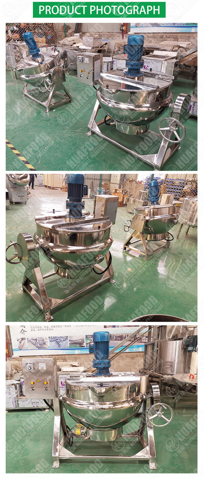 Jacketed 0.75KW 600*420mm 50L SS304 Steam Jacketed Pot