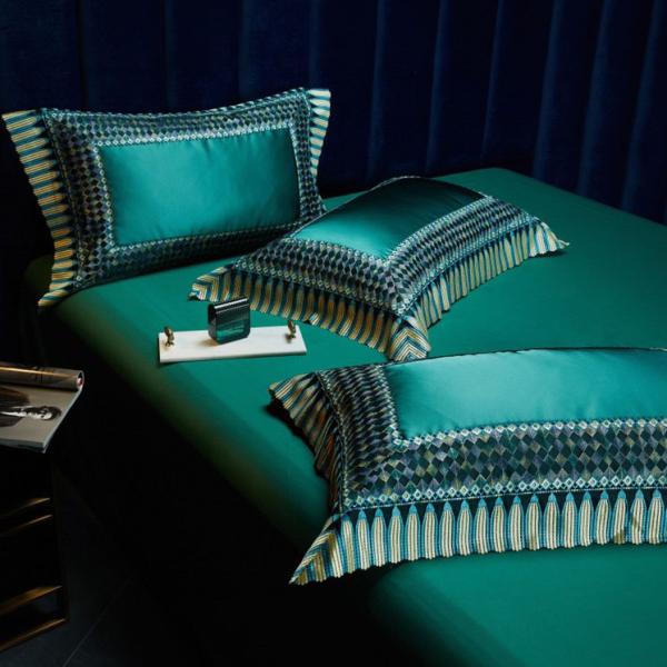 Light Luxury Green Silk Cotton Quilt Cover Lace Comforter Set Exquisite Craftsmanship