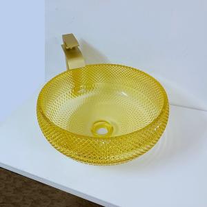 China 17.7 Inch Yellow Bathroom Sink Bowl Style 180mm 12mm Round Crystal wholesale