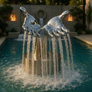 China Large Modern Stainless Steel Mirror-Finish Hands Fountain Sculpture wholesale