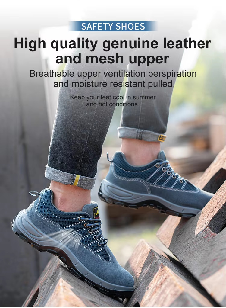 Comfort Genuine Leather Safety Shoes , Blue Sports Work Shoes For Men'S Working