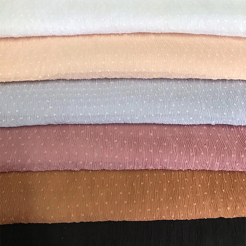 100-250gsm Polyester Tulle Fabric Polka Dot Jacquard Crinkle Pleated Fabric