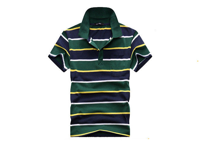Fashionable Style Casual Work Uniforms , Classic Mens Polo Shirts With Yarn Dyed Stripe