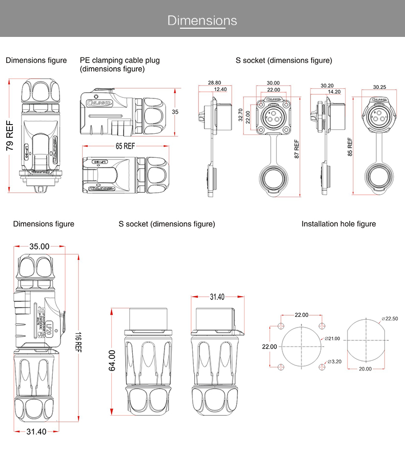 Cnlinko Connector M20 High Current Battery Connector 3 Pin Plastic and Metal IP68 Waterproof LED Connector