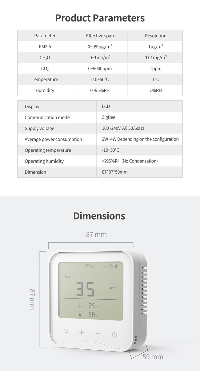 Multifunction WiFi Air Quality Sensor PM1.0 TVOC Smart Home Air Quality Sensor