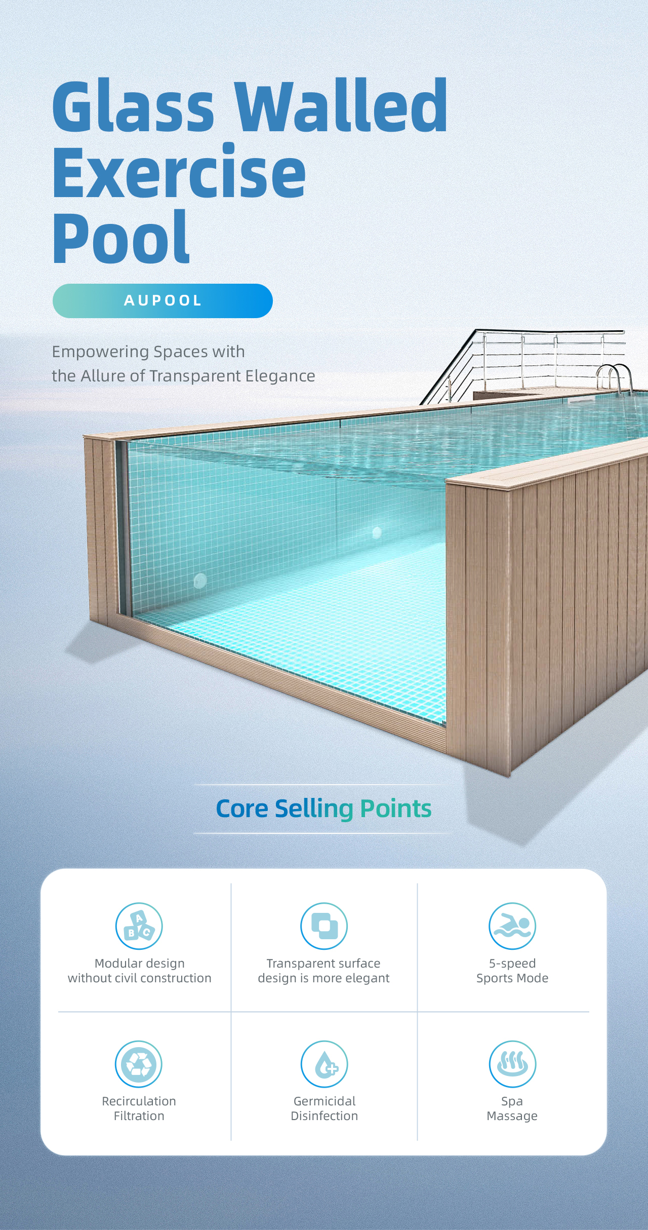 Hotel Transparent Above Ground Prefabricated Acrylic Swimming Pool with TUV Certificate