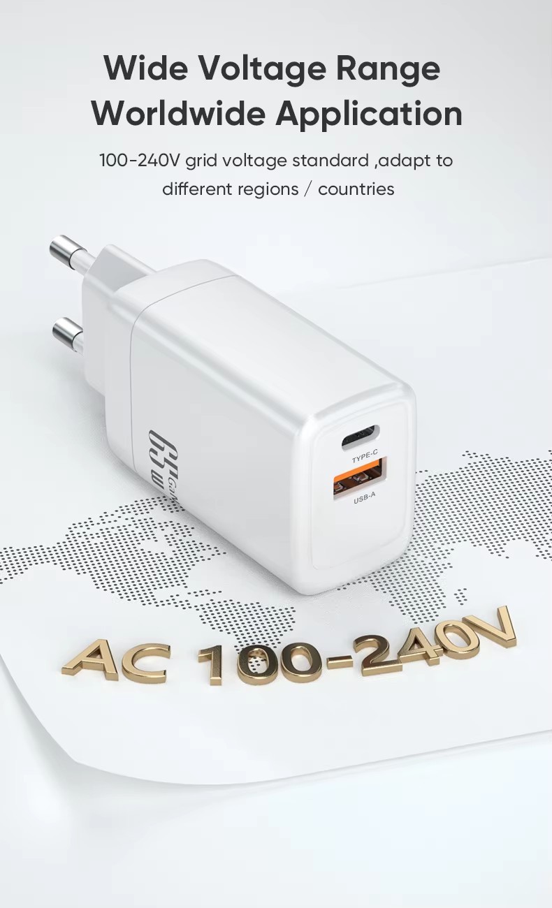 65W GaN Charger PD Fast Charging Power Adapter Usb c Charger CE FCC RoHS Certified Multi Function Universal Usb Chargers
