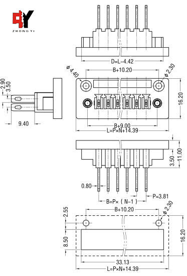 Screw Type Plug-In Terminal Block HQ15EDGWB-3.81mm Pitch Brass