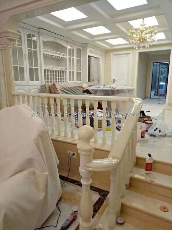 White and Green Onyx Marble Handrail for Staircase Modern Polished Balustrades Column