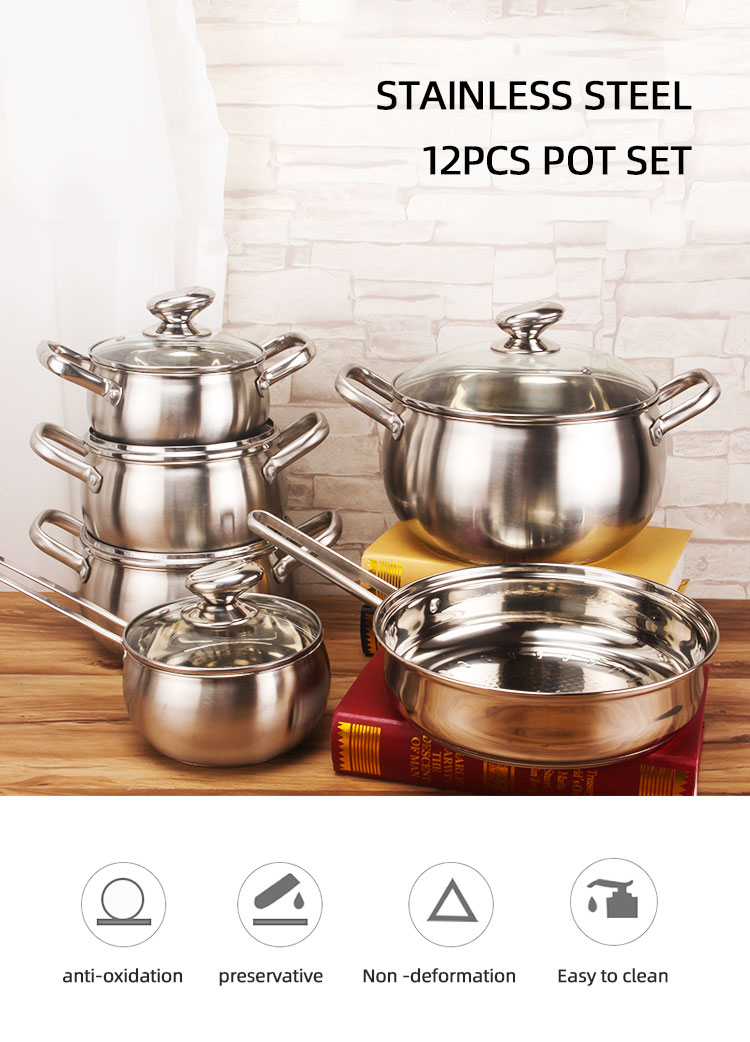 Custom Pots And Pans Pots Set Kitchen 12pcs Cooking Pots 3 Layer Bottom Ollas Stainless Steel Cookware Set