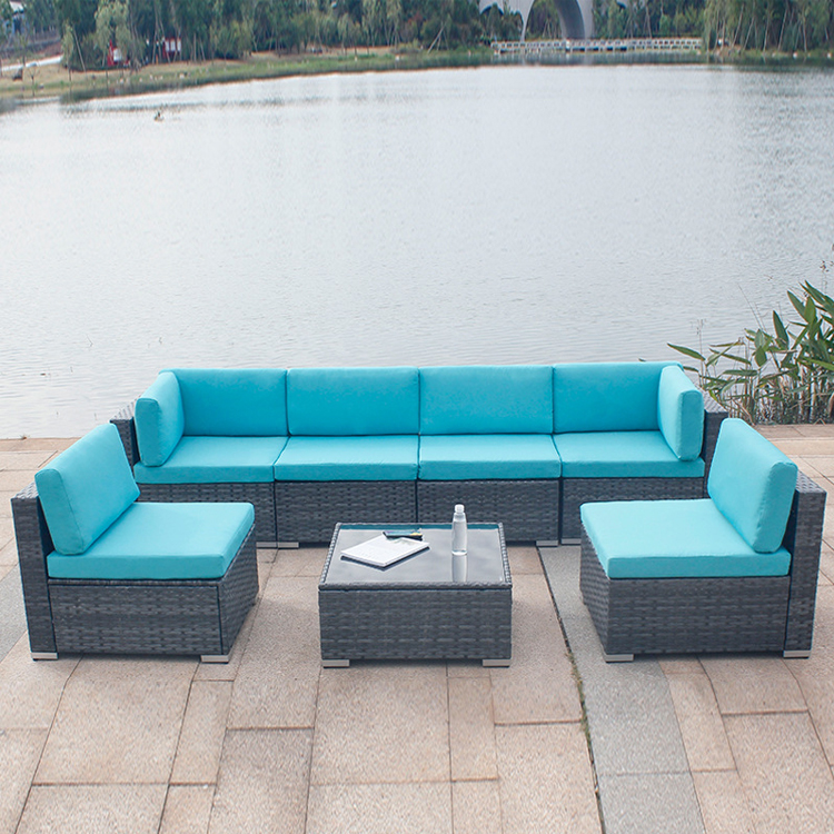 Hotel Outdoor Indoor Patio Garden Balcony Pool Beach Woven PE Wicker Rattan Lounge Sectional Modular Sofa Set