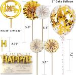 Birthday Paper Fans Banner Confetti Balloon Fireworks Golden Cupcake Topper For