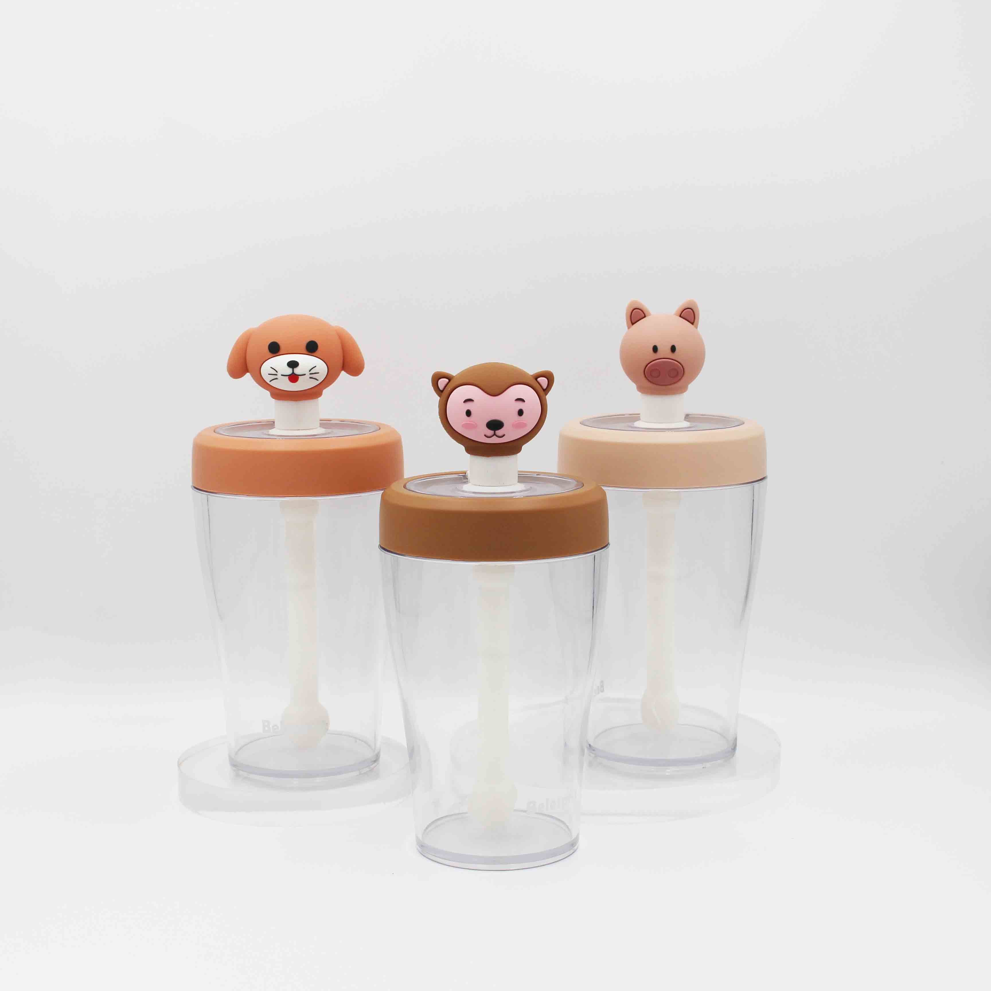 430ml Straw Plastic Water Bottle With Cartoon Monkey Stopper