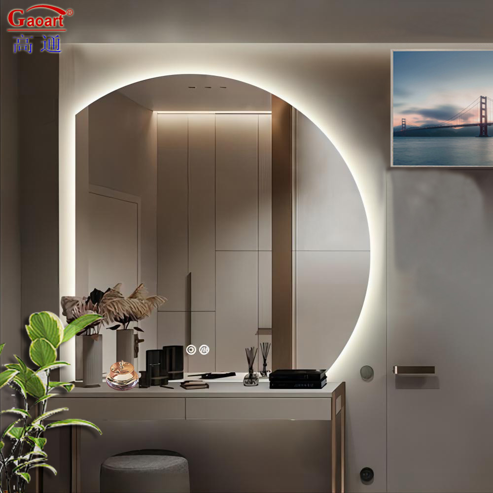 Hotel Bathroom Decoration Semi Circle Mirror with Small Backlit and Touch Screen