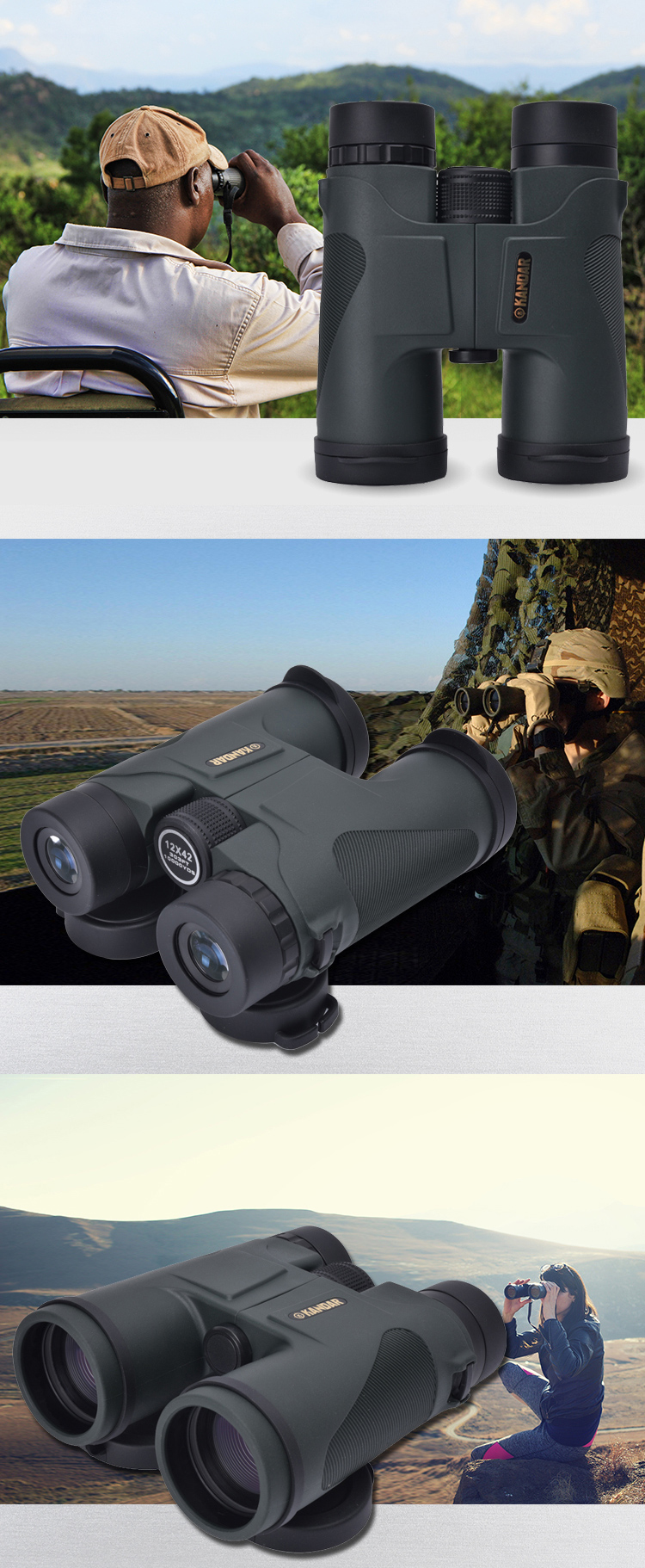 Lightweight 12x42 Long Range Fogproof Wide Angle Roof Prism Hunting Birding Binoculars