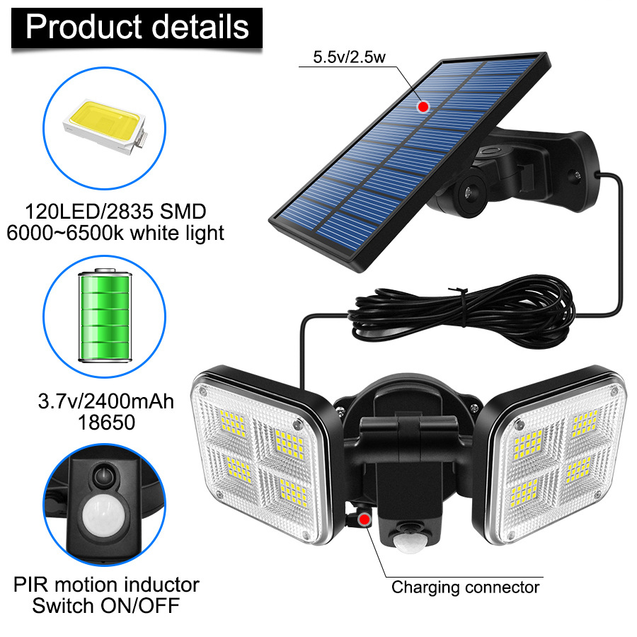 2.5W 122PCS LED Solar Powered Lights Motion Sensor Solar Lamp