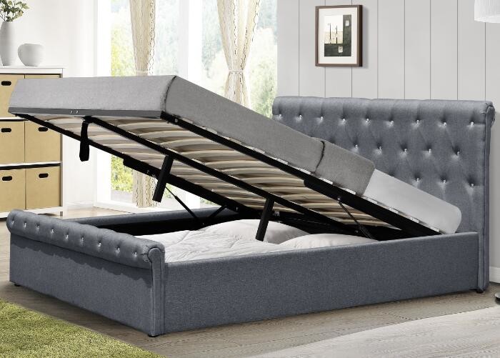Optional Color Real Leather Gas Lift Storage Full size Bed comfortable for sleep CE