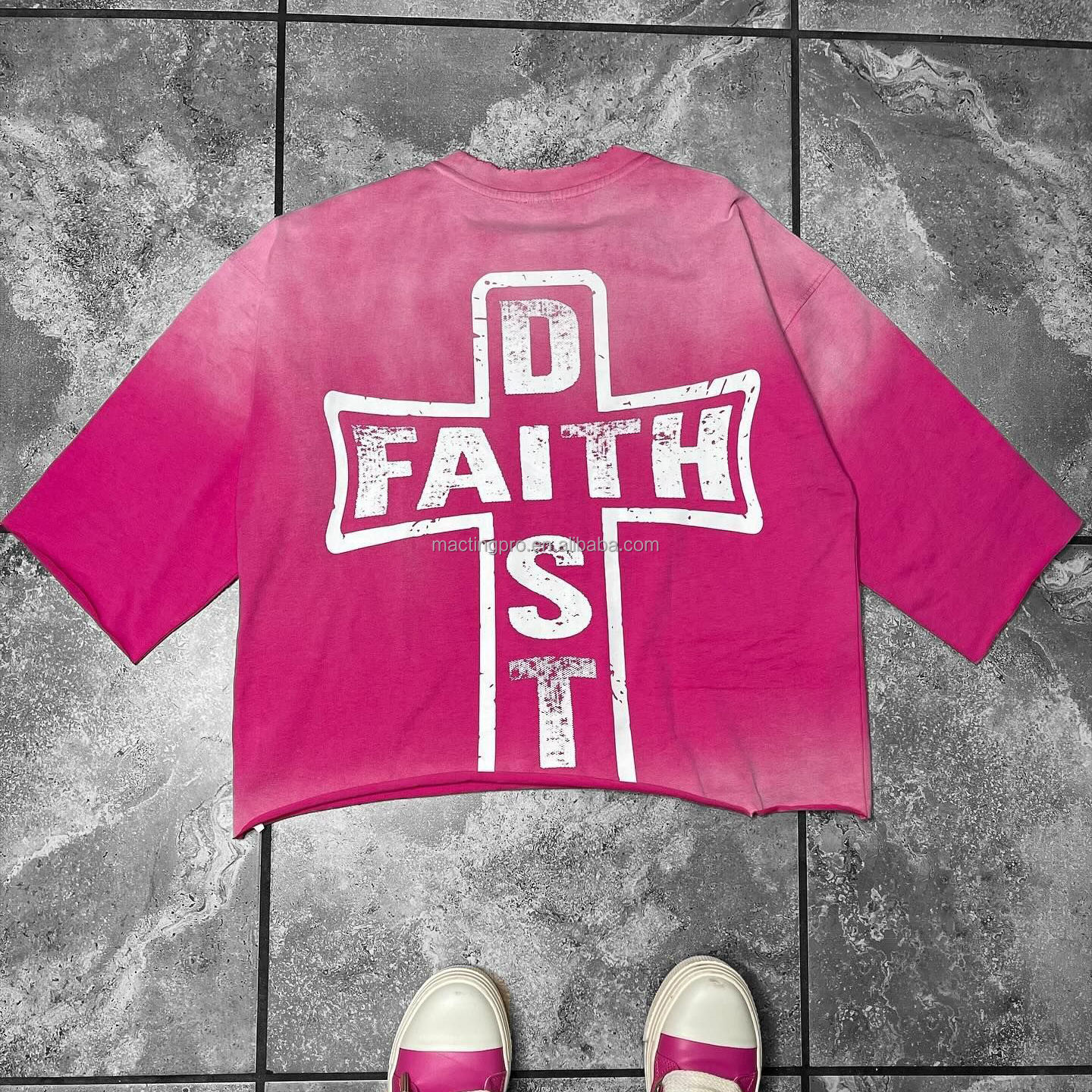 Custom Heavyweight Vintage Sun Faded Acid Wash T-Shirt Screen Print Cut Raw Hem 1000