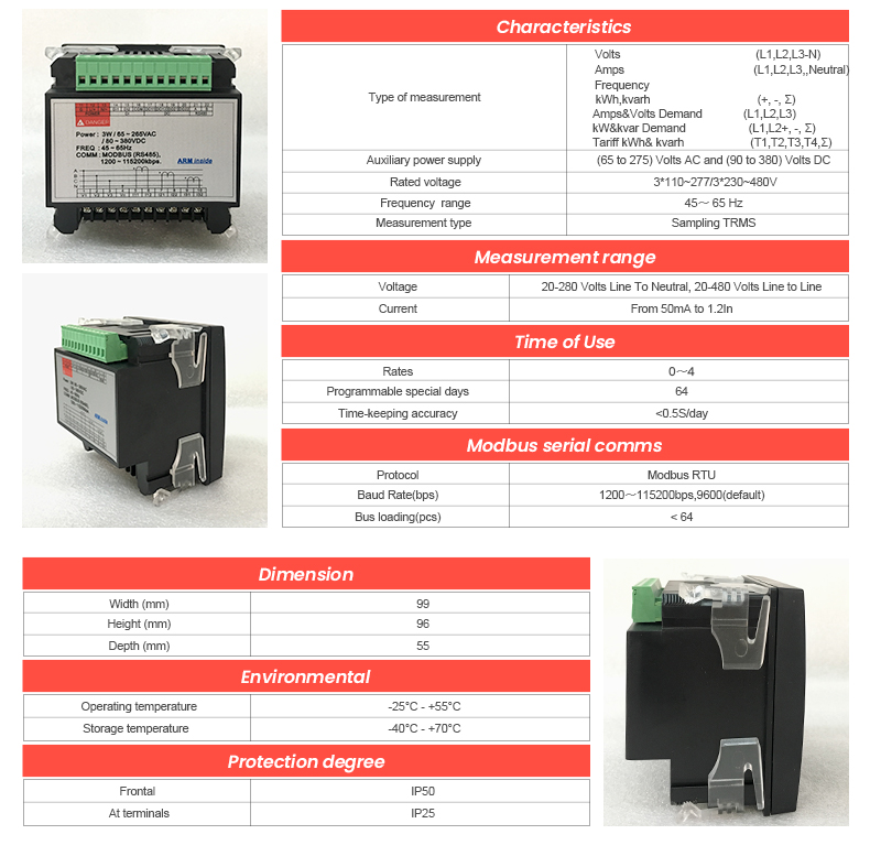 Digital Only Display PM835 400V Electrical Panel Meter with Modbus RTU Communication