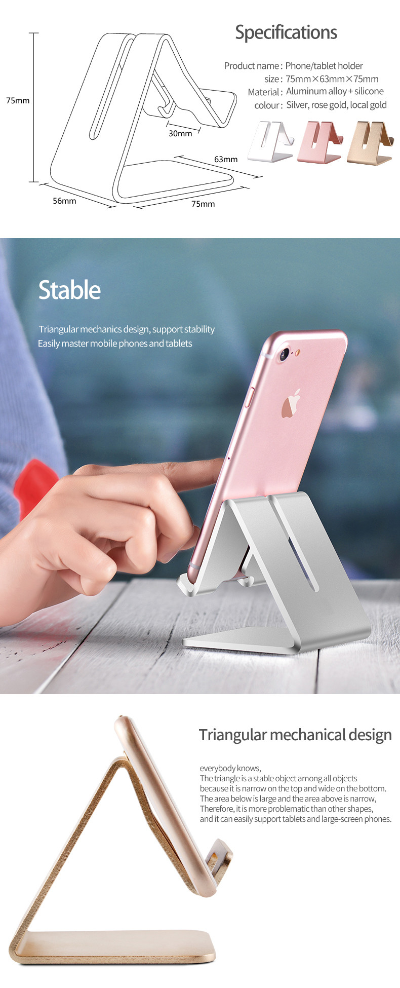 Aluminum Smart Phone Holder With Non Slip Silicone Pad