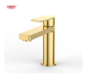 China OEM Brass Gold Basin Mixer Tap Single Lever Bathroom Hot And Cold Water wholesale