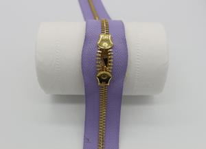 China Two Way Brass Close End Purse Zippers 35cm Light Purple Tape For Luxury Handbag wholesale