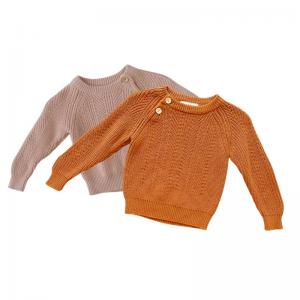 China Toddlers Crewneck Rib Knit Sweater 100% Cotton With Button Shoulder Closure Infant Sleepwear wholesale
