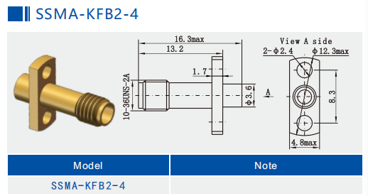 50Ω SSMA 2 Holes Flange Mount Jack Mini SMA Female RF Coaxial .086 Cable Connector 18GHz