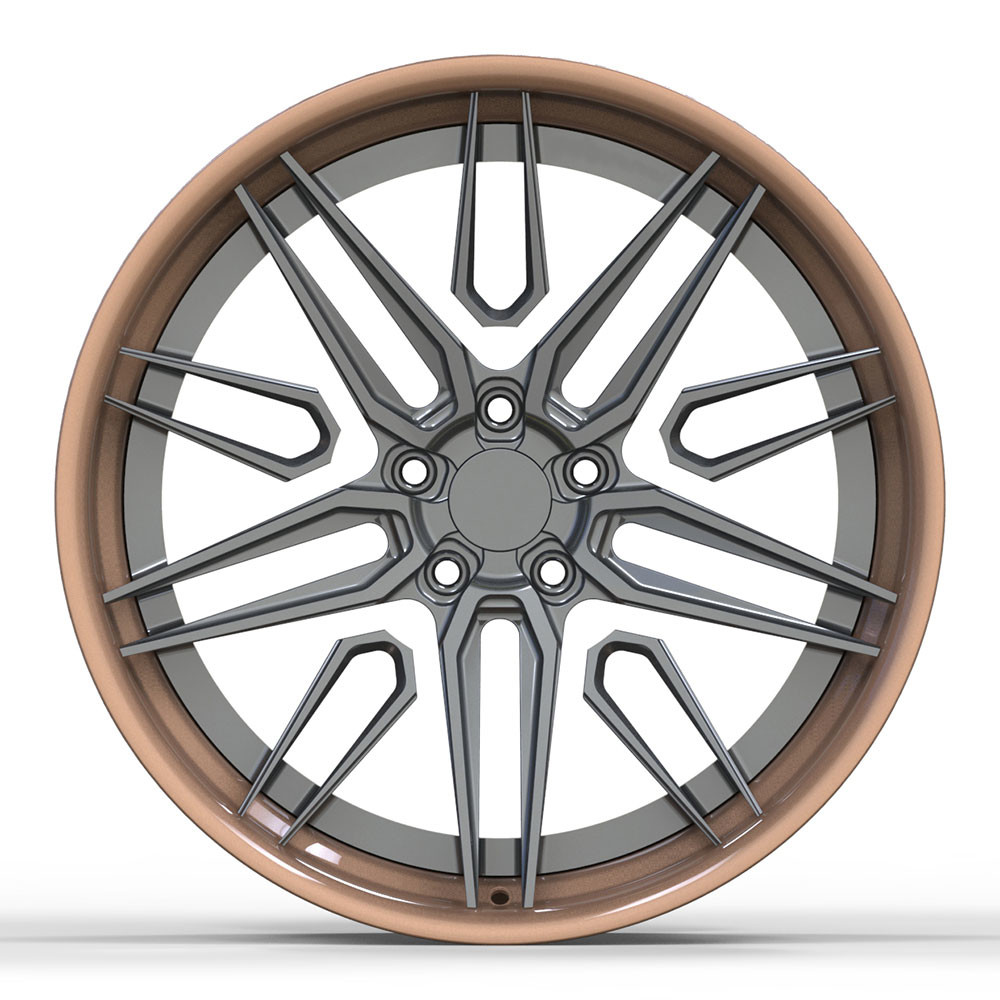 Gold Polished Center Brushed Face Monoblock Forged Wheels With FEA Anal