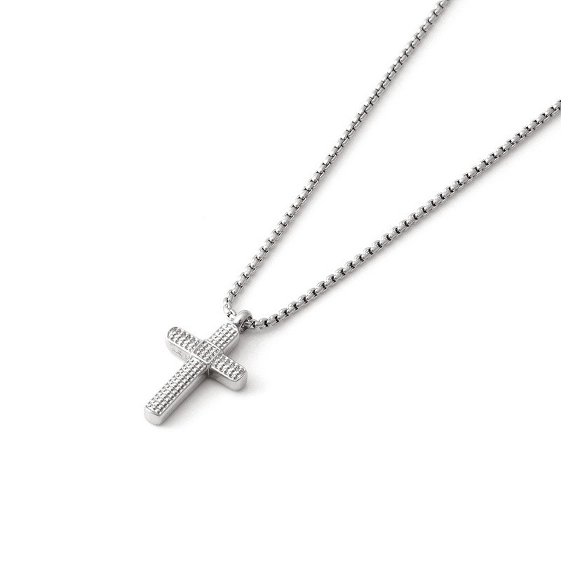 Stainless steel white gold cross pendant necklace with fresh diamond arrangement and full diamond cross necklace