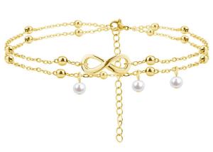 China Foot decoration titanium steel girl anklet hanging pearl bracelet stainless steel 8-character accessories yiwu wholesale wholesale