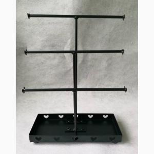 China 3 Bar Necklace Rotatable Metal Tabletop Display Stands Of Gloss Black Wire wholesale