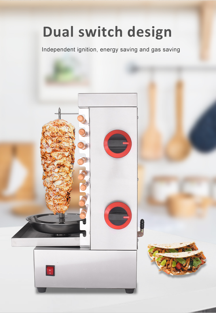 Gas Shawarma Machine 2 Burner Chicken Doner Kebab BBQ Grill Skewers Maker For Outdoor