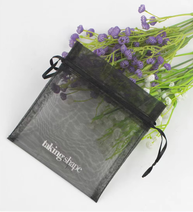 Custom Logo Printed Solid Organza Drawstring Dust Bag Mesh Gift Pouch