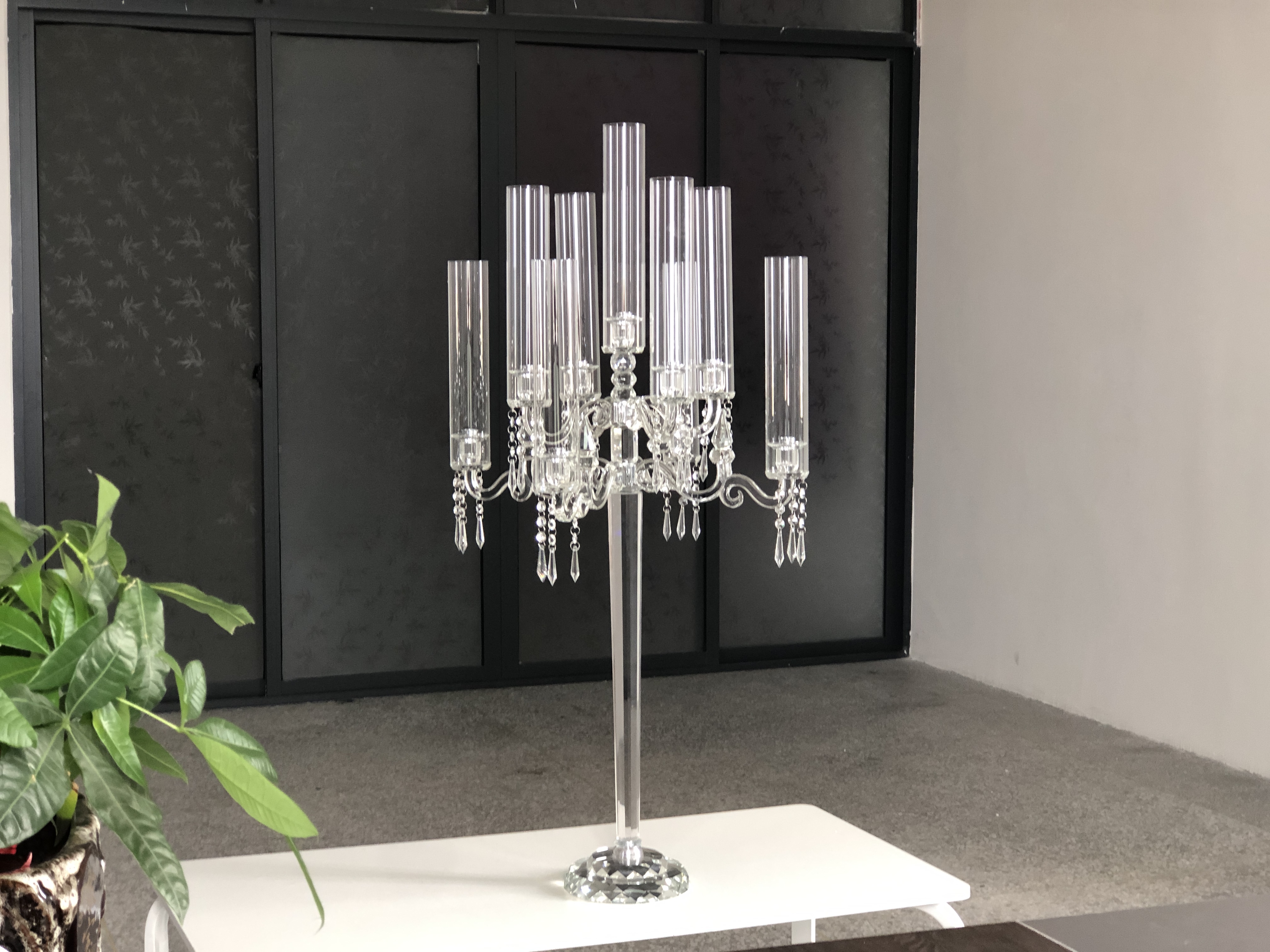 9 Arms 95cm Tall Crystal Glass Candelabras Acrylic Crystal Candle Holder Centerpieces